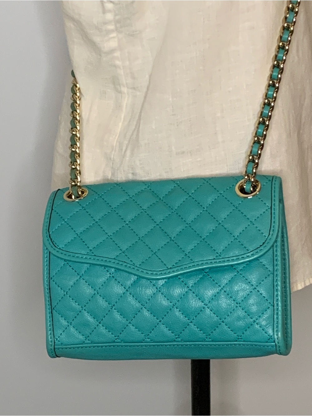 Rebecca Minkoff Leather Turquoise Quilted Chain Crossbody Purse